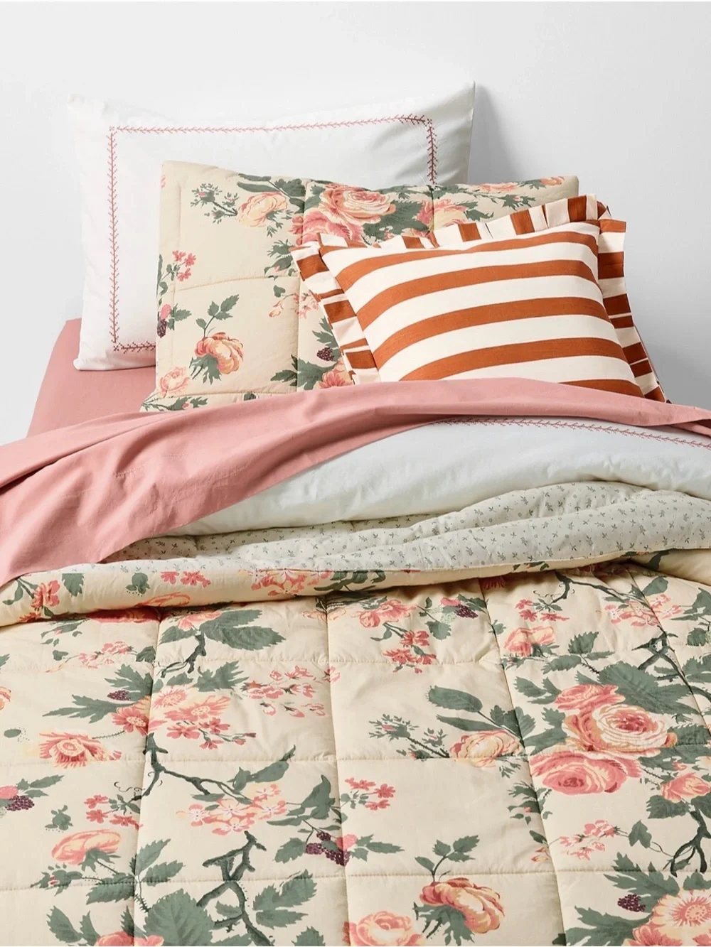Rose Meadow Organic Cotton Quilted Pillow Sham - by Sharland England